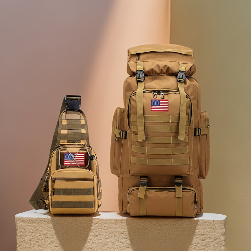Tactical Backpack & Chest Pack 2-Piece Set - 80L 3-Day Assault Pack for Men, Polyester Molle Military Backpack for Hiking, Camping, Hunting, Travel & Outdoor Sports