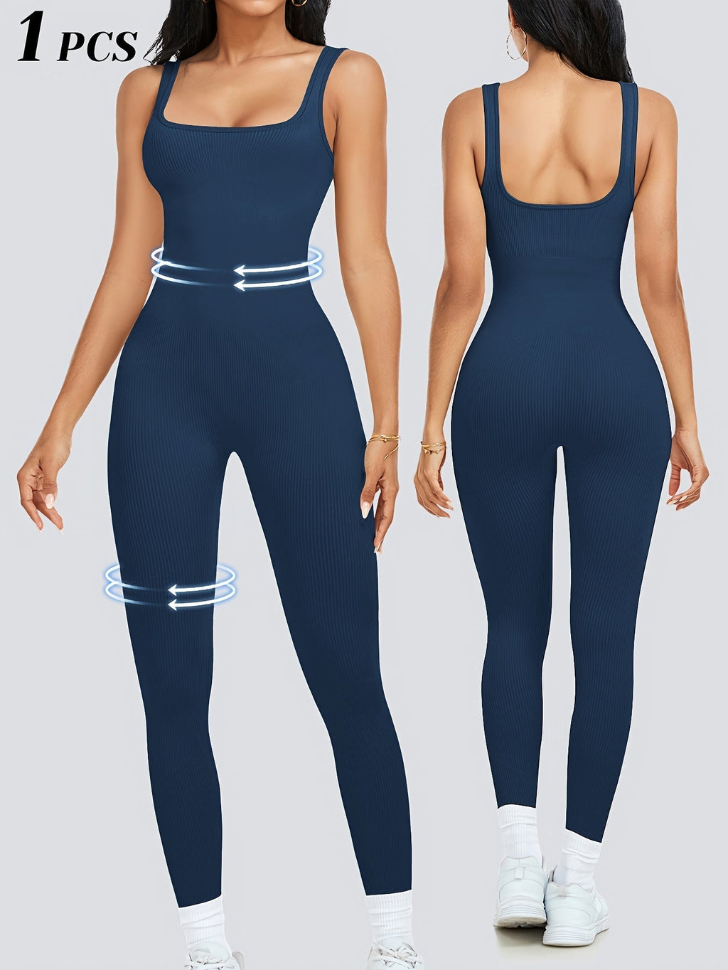 Women's Sleeveless Square Collar Jumpsuit – 90% Nylon Stretch Fabric, Thick & Opaque Active Wear for Yoga, Pilates, Running, Fitness & Everyday Events, Sizes S-XL, Multiple Colors