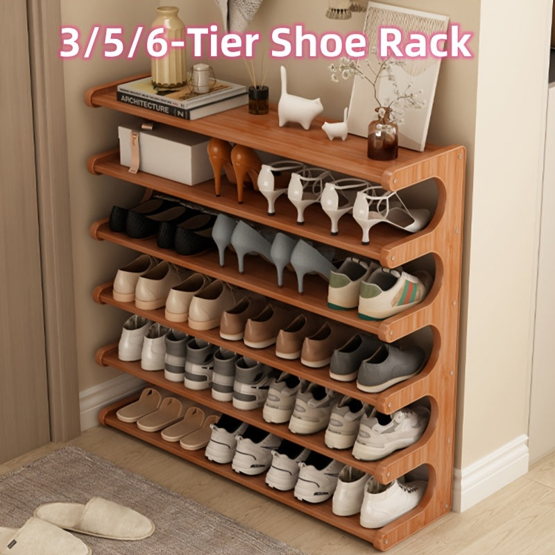 Shoe Rack 3/5/6-Tier Wood Grain Cube Organizer | Space-Saving Multi-Layer Shoe Storage Shelf | Easy Assembly Self-Standing Shoe Tower for Entryway Dorm Closet Bedroom | Brown