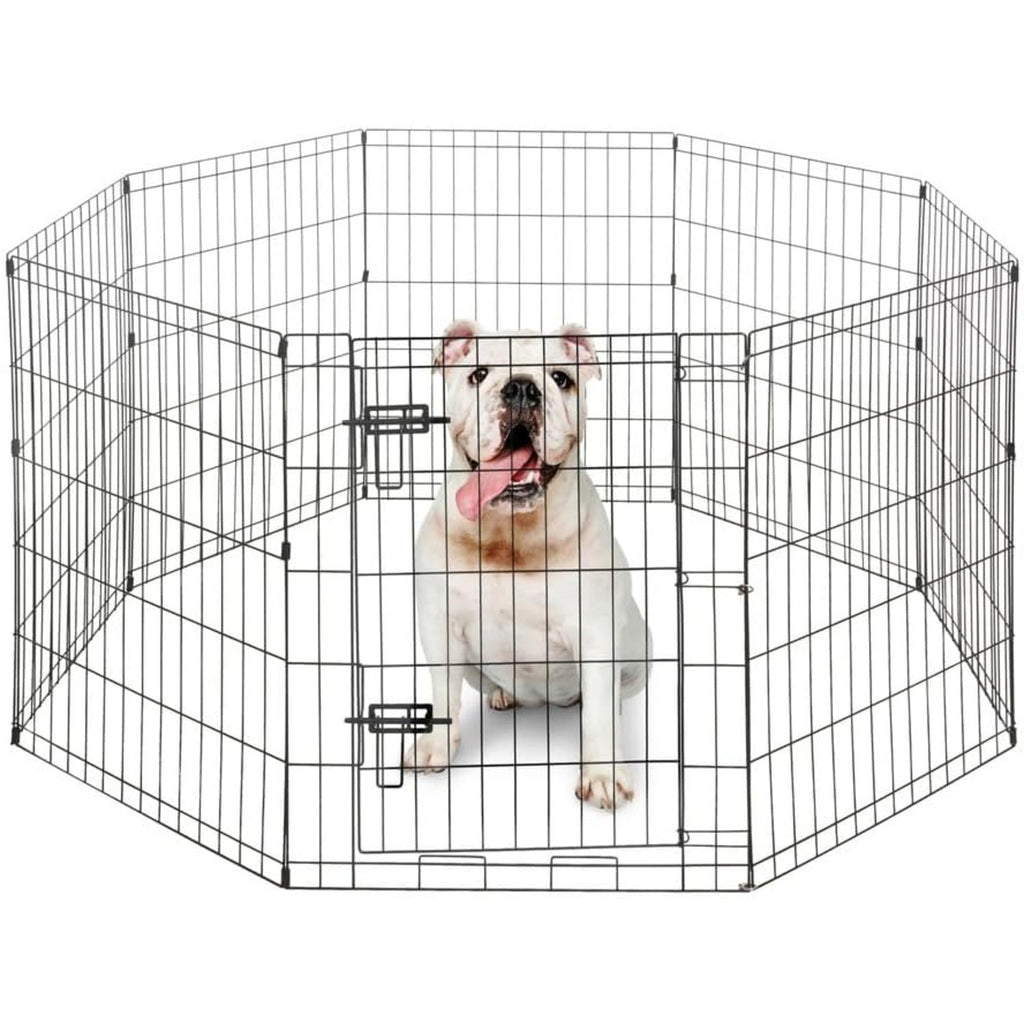 Foldable Dog Playpen 8 Panel – Heavy-Duty Metal Pet Kennel with Gate for Indoor & Outdoor Use, Portable Exercise Fence Cage for Small Dogs & Animals, Available in 24"/30"/36" Heights