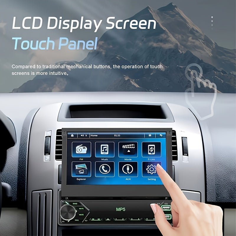 Single DIN Car Stereo 7 Inch HD Retractable IPS Touchscreen MP5 Player Bluetooth Mirror Link FM Radio USB AUX 45Wx4 TDA7388 Amplifier Colorful Backlight Universal 1 DIN Head Unit | Nova Mart
