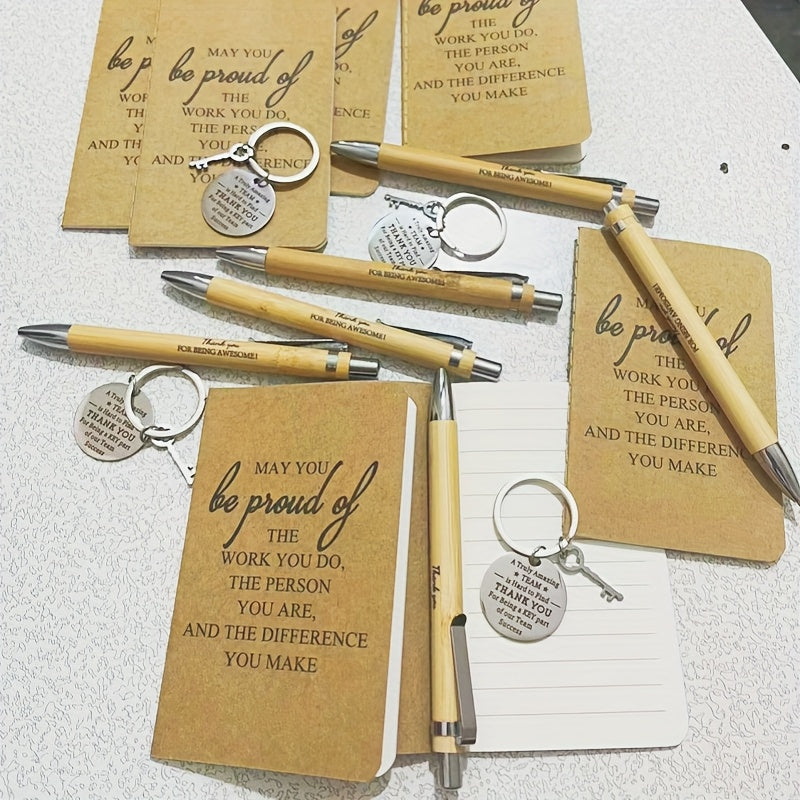 24 Piece Inspirational Gift Set Bulk Bamboo Retractable Pen Keychain Gratitude Notebook Gift Bag Appreciation Gifts for Employees Teachers Coworkers Holiday