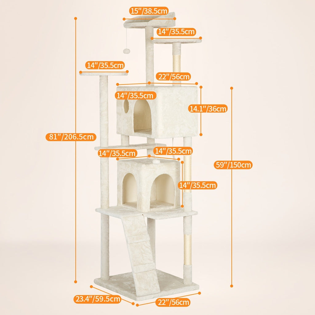 Multi-Level Cat Tree Tower with Scratching Post Perches & Plush Apartments – Space-Saving Indoor Cat Climbing Frame Activity Center, Heights 36-80 Inch, 6 Colors Beige Gray Pink