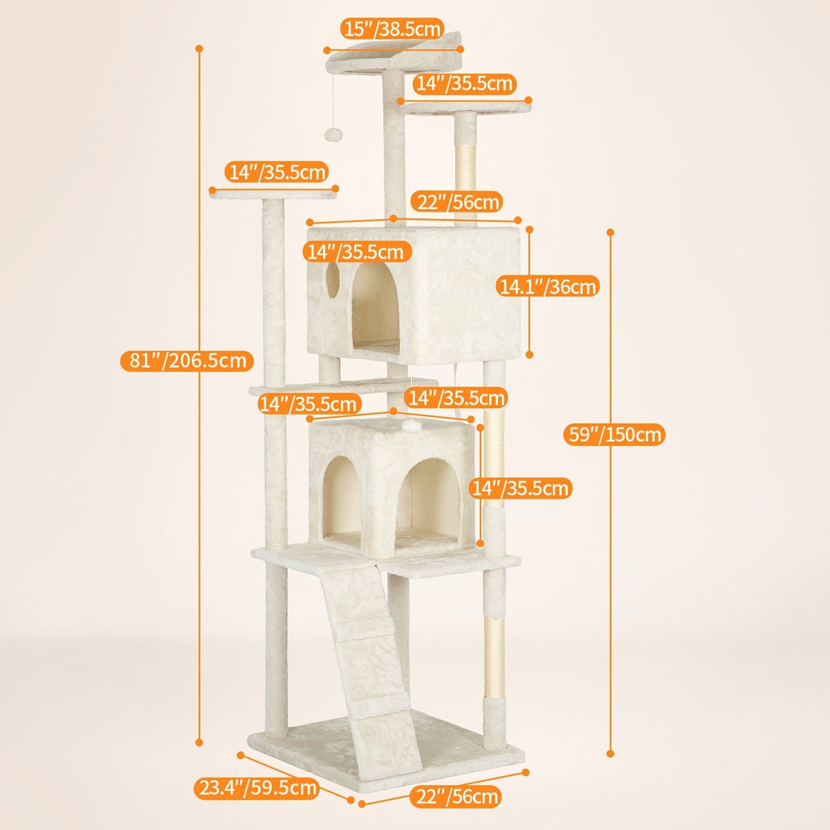 Multi-Level Cat Tree Tower with Scratching Post Perches & Plush Apartments – Space-Saving Indoor Cat Climbing Frame Activity Center, Heights 36-80 Inch, 6 Colors Beige Gray Pink