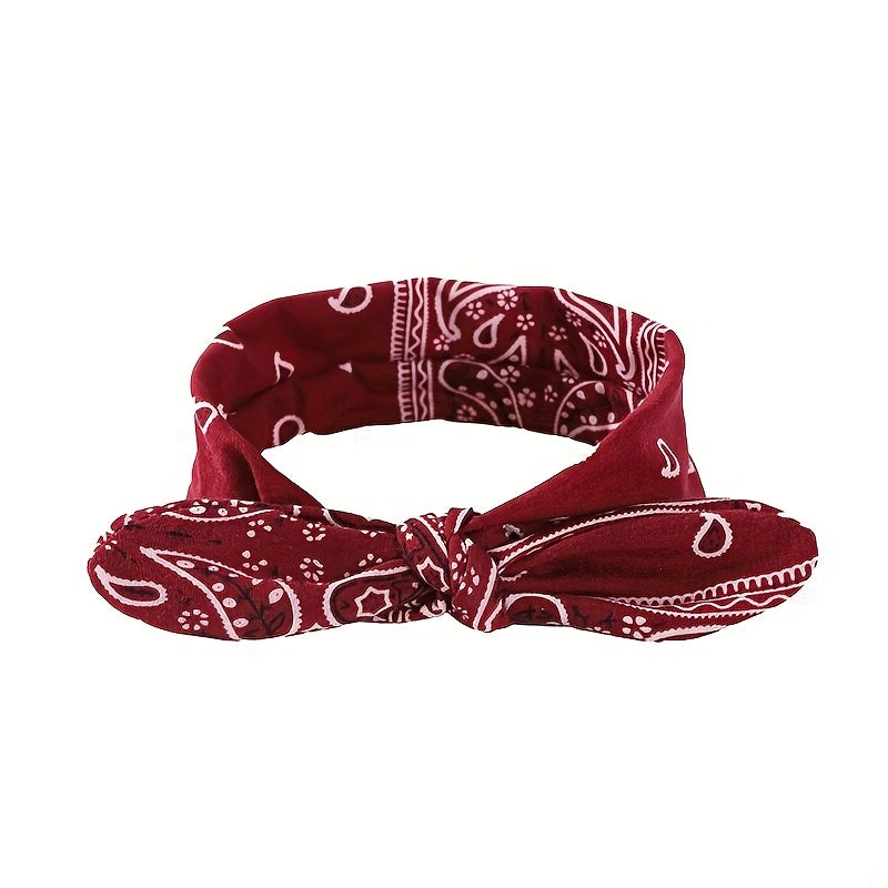 6-Pack Bohemian Paisley Bow Elastic Headbands for Women – Cashew Flower Loose Elastic Headscarves 6 Colors Sky Blue Black Navy Wine Red White Red All Seasons Sports Daily Wear Gift