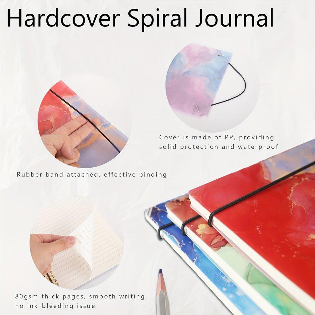 5-Pack Marble Hardcover Spiral Notebook A5 400 Sheets No-Bleed Thick Paper Journal Set for School Work Journaling Bullet Journal Planning Back to School Teacher Appreciation Gift
