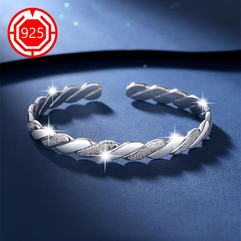 2-Pack 925 Sterling Silver Twisted Open Bangle Bracelet Set – Hypoallergenic Matte Finish Adjustable Stackable Cuff Elegant Silver Jewelry Gift for Women Daily Wear Holiday Christmas