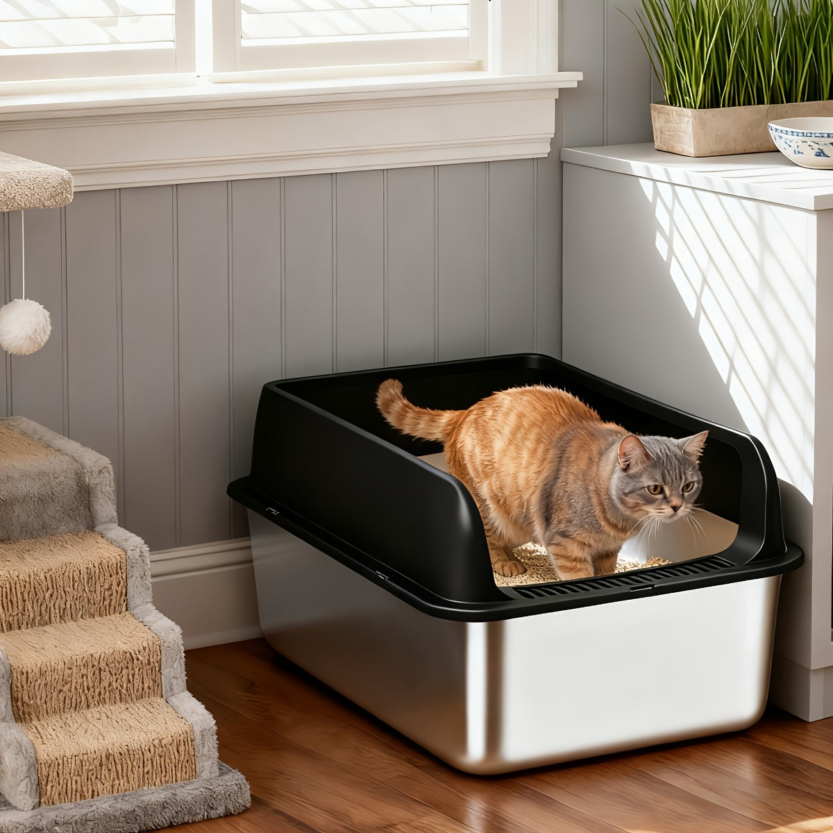 Stainless Steel Cat Litter Box Odor-Proof High-Sided Metal Litter Tray for Large Medium Small Cats – Non-Stick Anti-Scratch Leak-Proof Easy Clean Indoor Cat Toilet Multiple Sizes & Colors