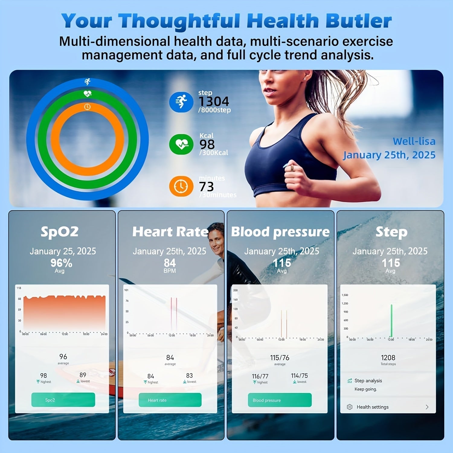 Smart Ring Health Tracker for Women & Men – Step Counter, Calorie Tracker, Sleep Monitor, Body Temperature, Menstrual Cycle, Stress Tracking, Fitness Ring Compatible with iPhone & Android SmartHealth App
