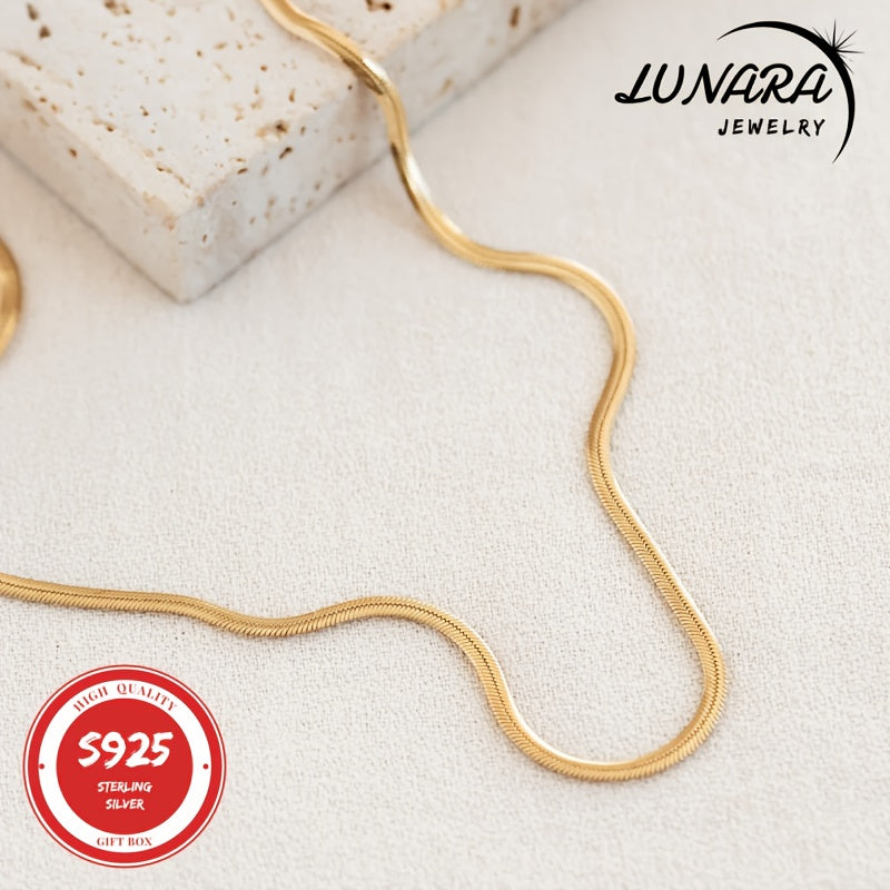 24K Gold Plated 3.5mm Herringbone Snake Chain Necklace – 925 Sterling Silver Flat Chain Lobster Clasp Gift Box Included for Women Men 18–24 Inch Layering Jewelry