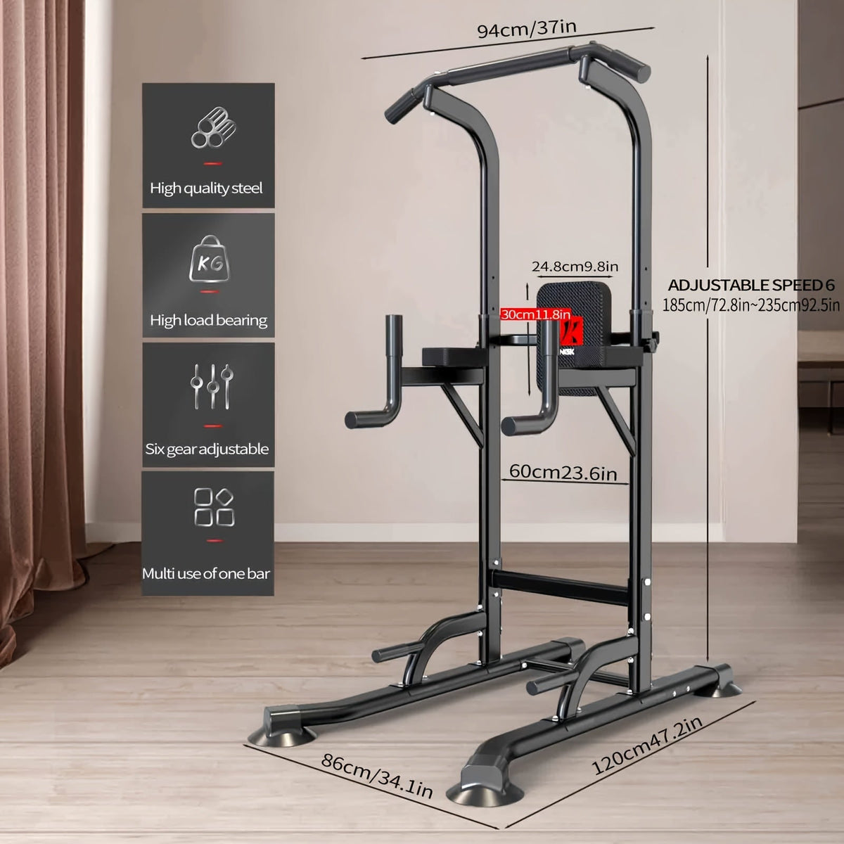 Freestanding Pull-Up Bar & Parallel Bar Station – Multifunctional Home Gym Equipment for Adults, Upper Body Strength Training, Dips Chin-Ups Push-Ups, Heavy Duty Single Parallel Bar Frame