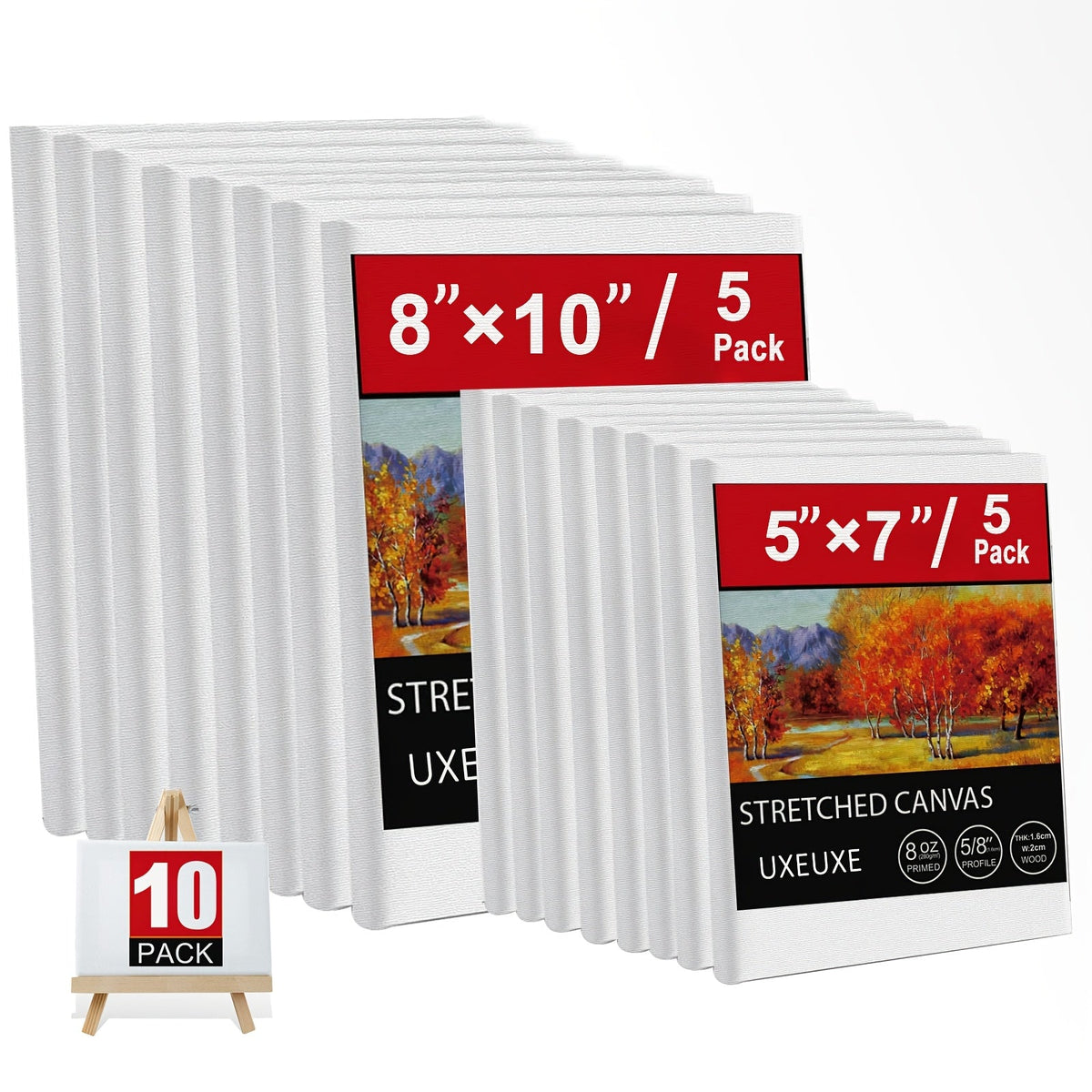 Stretched Canvas Multi-Pack 100% Cotton Primed White – Round Square Rectangular Sets 10 15 20 Pieces for Acrylic Oil Watercolor Painting Pouring Mixed Media Artist Boards Bulk Value Pack