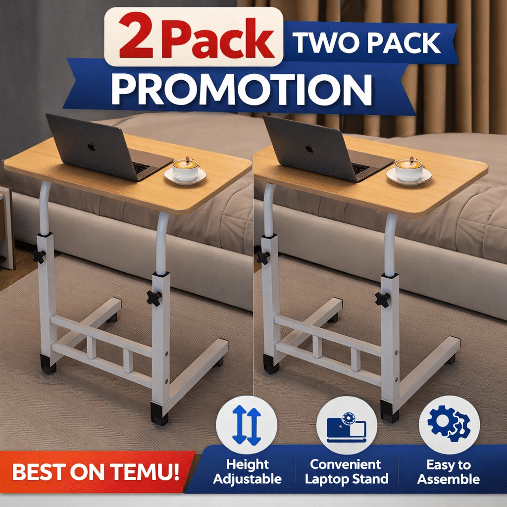 Mobile Lift Table Adjustable Height Rolling Laptop Desk with Wheels Bedside Sofa Side Table for Bedroom Home Office Dorm