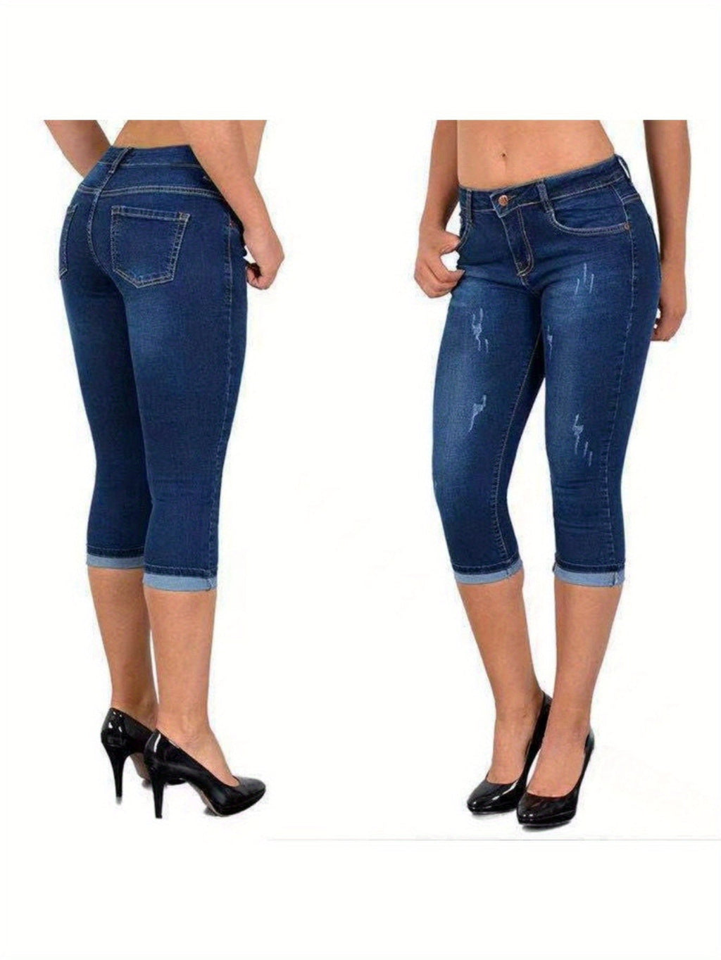 Women's Stretch Skinny Capri Jeans – Slim Fit Cropped Denim Pants with Elastic Waistband, Soft Machine Washable Fabric, Street Style Summer Casual, 3 Colors, Sizes S-XXL