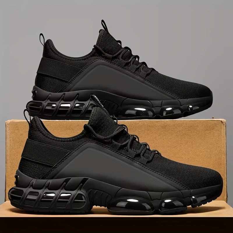 Men's Lightweight Breathable Mesh Sneakers PVC Sole Low-Top Lace-Up – Casual Sports Shoes in Blue & Black Solid Color for Daily Wear Running Training US Sizes 6.5 to 12.5