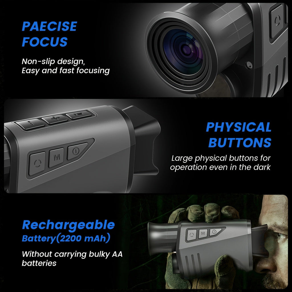Night Vision Monocular 16x Digital Zoom Infrared - 1.54" HD Display Screen, 32GB Memory Card Included, Portable Night Vision Device for Hunting, Camping, Wildlife Observation & Outdoor Adventure