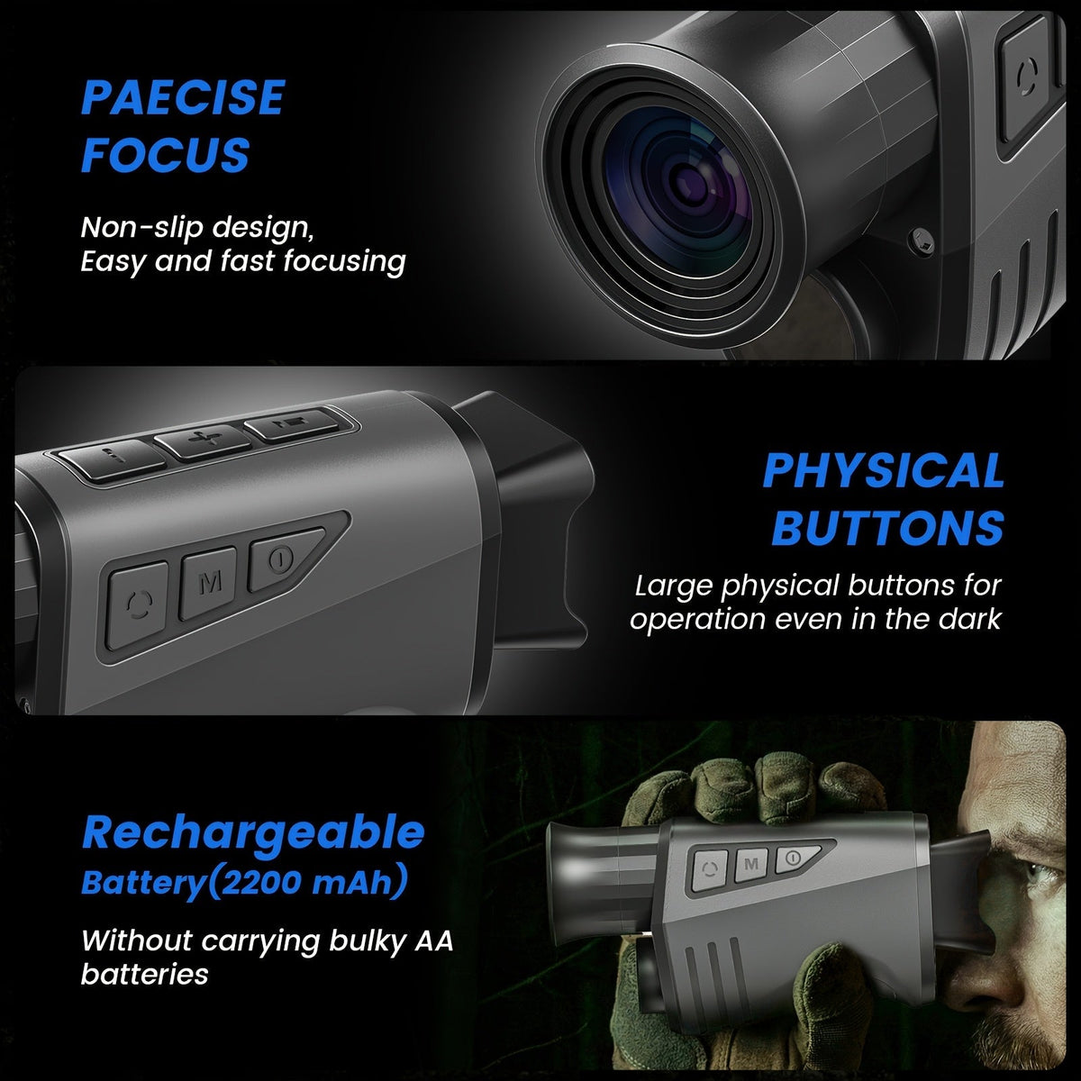 Night Vision Monocular 16x Digital Zoom Infrared - 1.54" HD Display Screen, 32GB Memory Card Included, Portable Night Vision Device for Hunting, Camping, Wildlife Observation & Outdoor Adventure