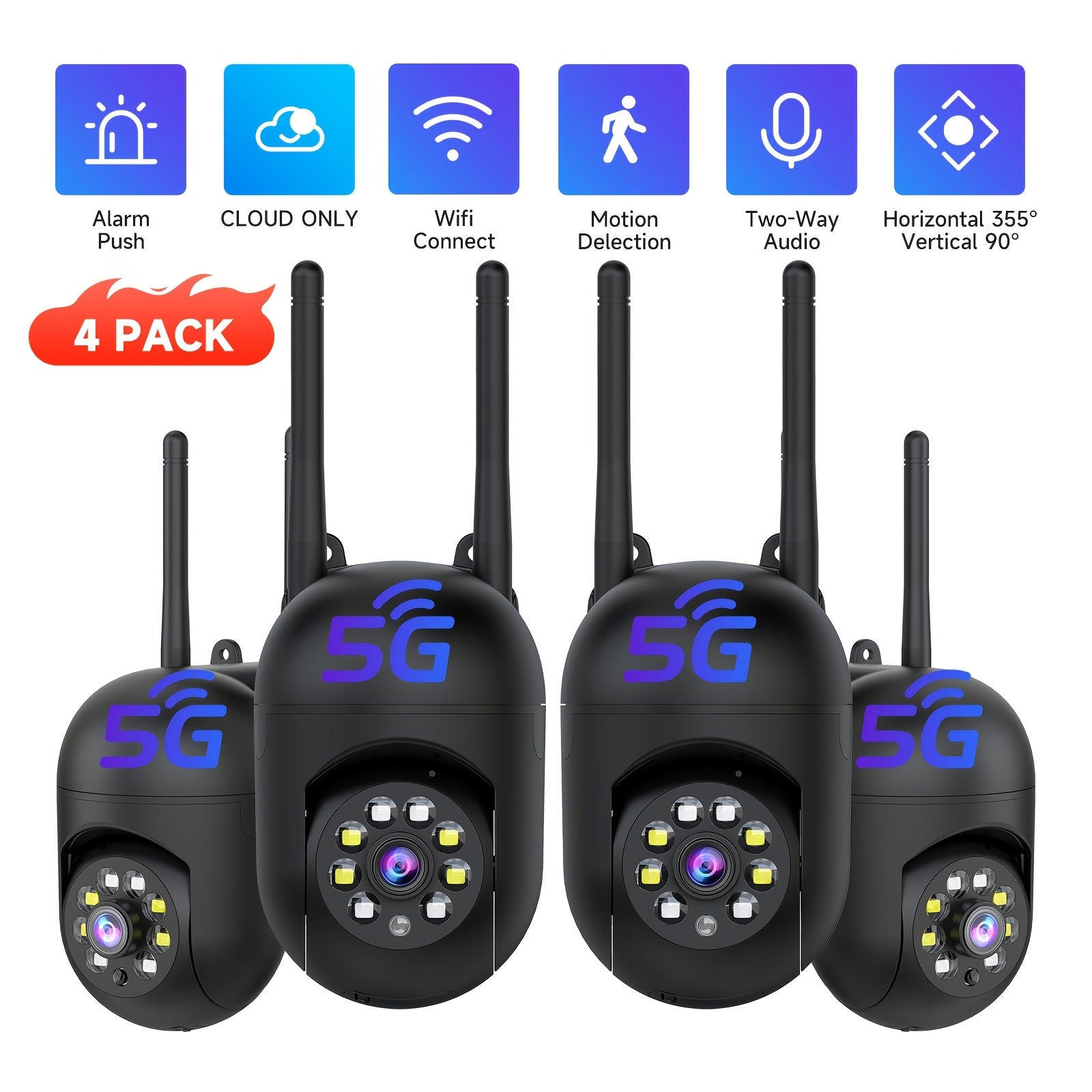 Indoor Security Camera 4 Pack 3MP Wireless WiFi – Cloud Storage, AI Motion Detection, Dual-Band 2.4G/5G, Two-Way Audio, Color Night Vision, Home Surveillance System