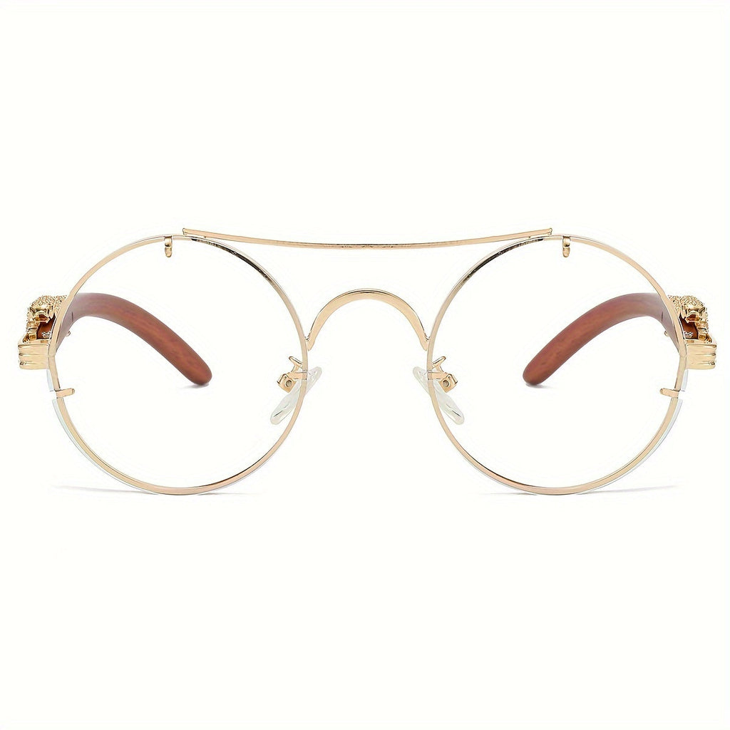 Round Metal Frame Gradient Sunglasses for Men & Women – Luxury Double Bridge, Leopard Detail Hinges, Gradient PC Lenses, Includes Case, Chic Vacation & Street Style Eyewear