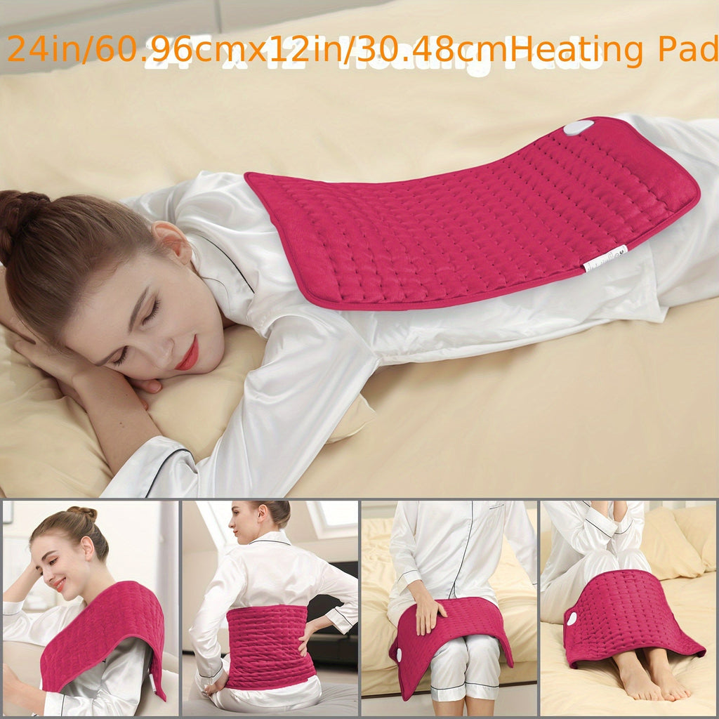 Extra Large Heating Pad 24"x12" for Back Neck Shoulders & Full Body – 6 Heat Settings 104–140°F, Wet & Dry Heat, Auto Shut-Off Timer, Machine Washable Ultra-Soft Flannel Electric Pad for Pain Relief
