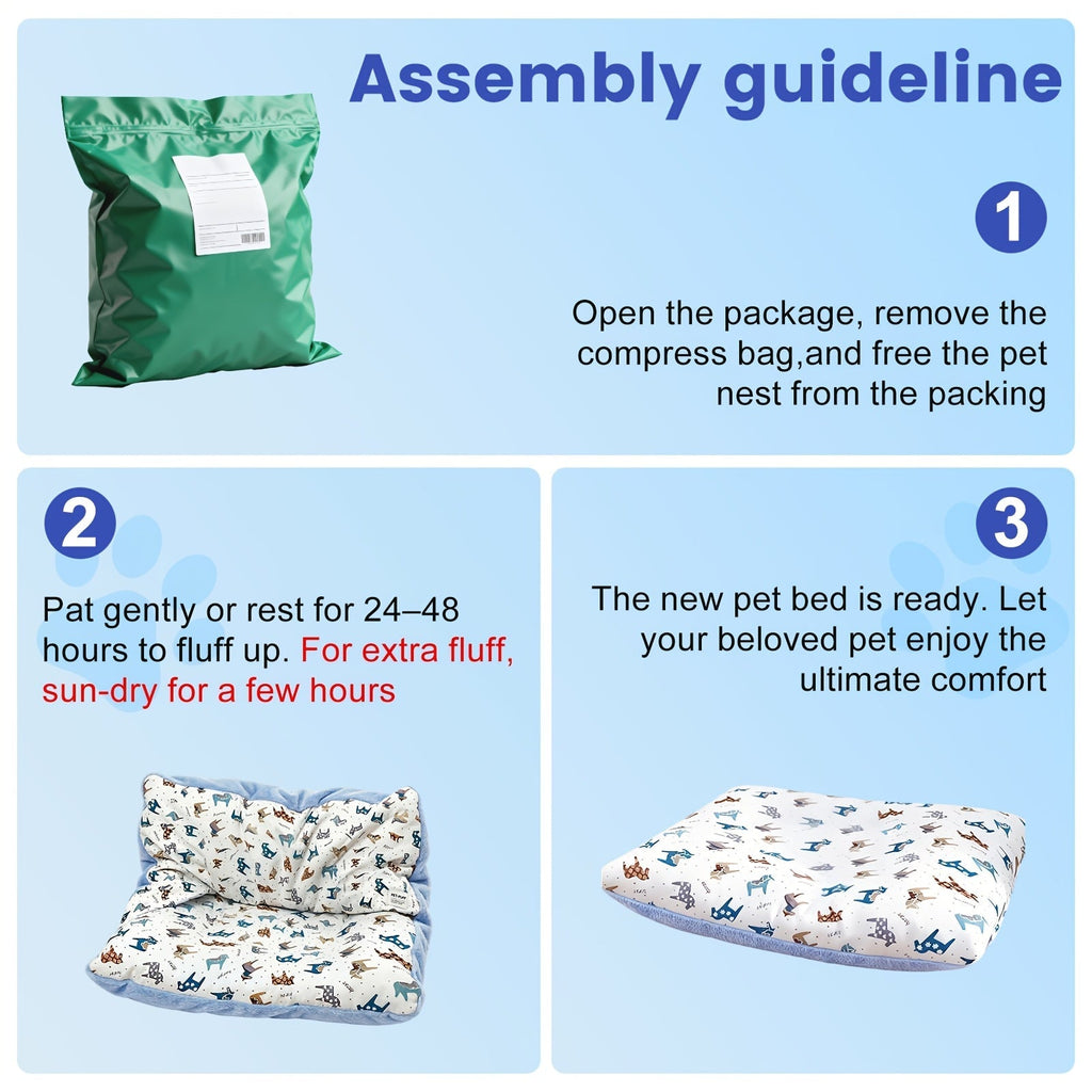 Washable Dog Bed Mat Breathable All-Season Pet Mattress with Removable Cover Non-Slip Bottom Cute Animal Patterns Crate Pad for Small Medium Large Dogs Indoor Cats