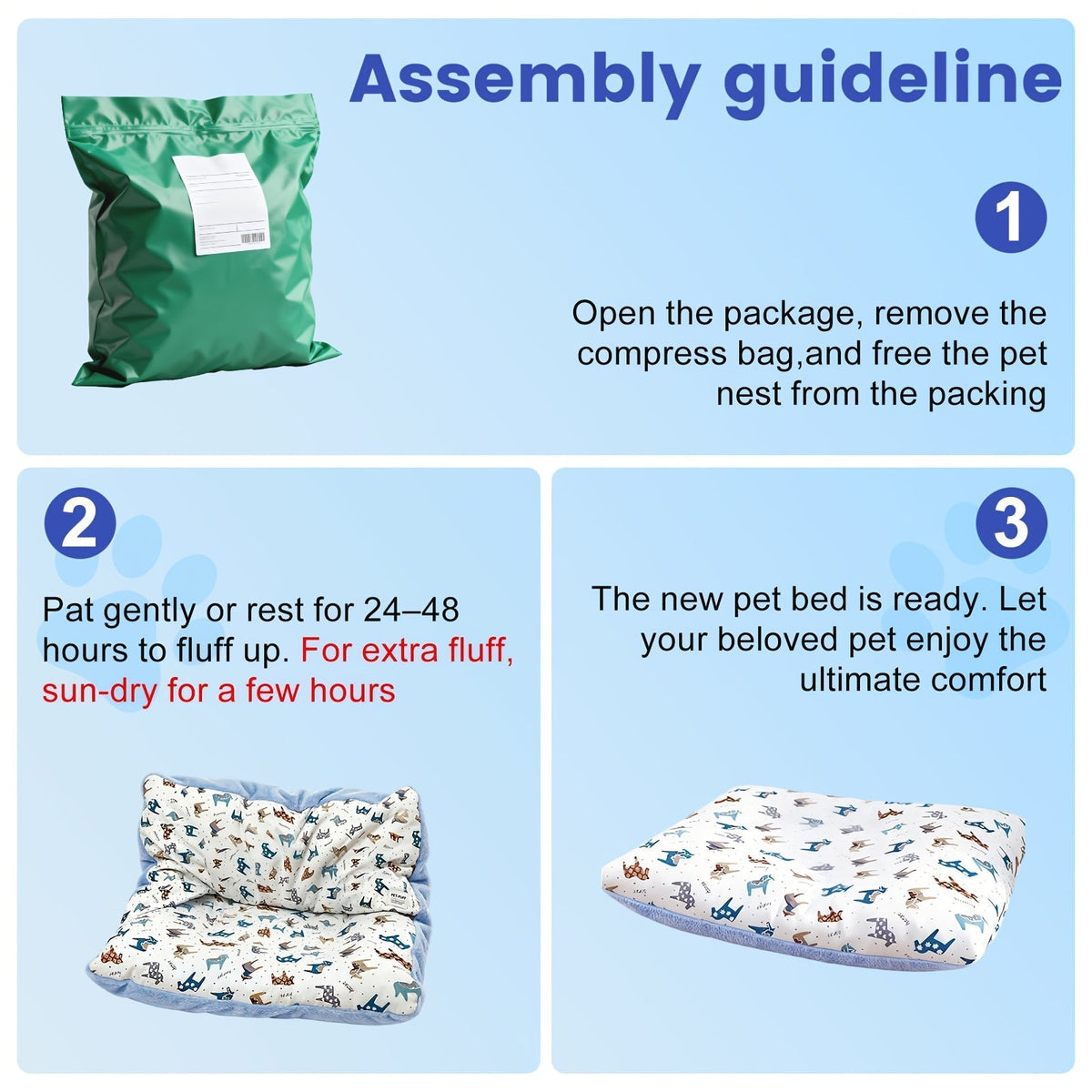 Washable Dog Bed Mat Breathable All-Season Pet Mattress with Removable Cover Non-Slip Bottom Cute Animal Patterns Crate Pad for Small Medium Large Dogs Indoor Cats