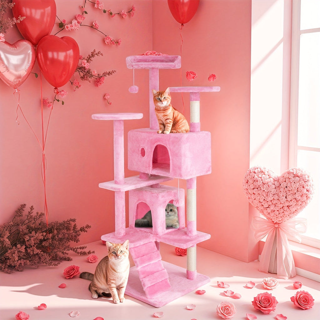 Multi-Level Cat Tree Tower with Scratching Post Indoor Kitten Activity Center Playhouse Easy Assembly 22 54 60 70 Inch Heights 7 Colors Dark Gray Beige Pink Navy Blue Green