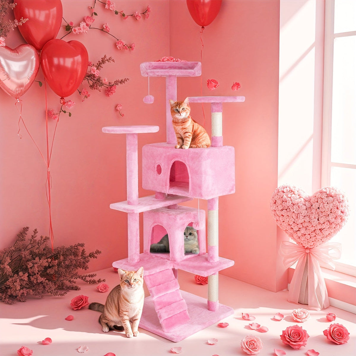Multi-Level Cat Tree Tower with Scratching Post Indoor Kitten Activity Center Playhouse Easy Assembly 22 54 60 70 Inch Heights 7 Colors Dark Gray Beige Pink Navy Blue Green