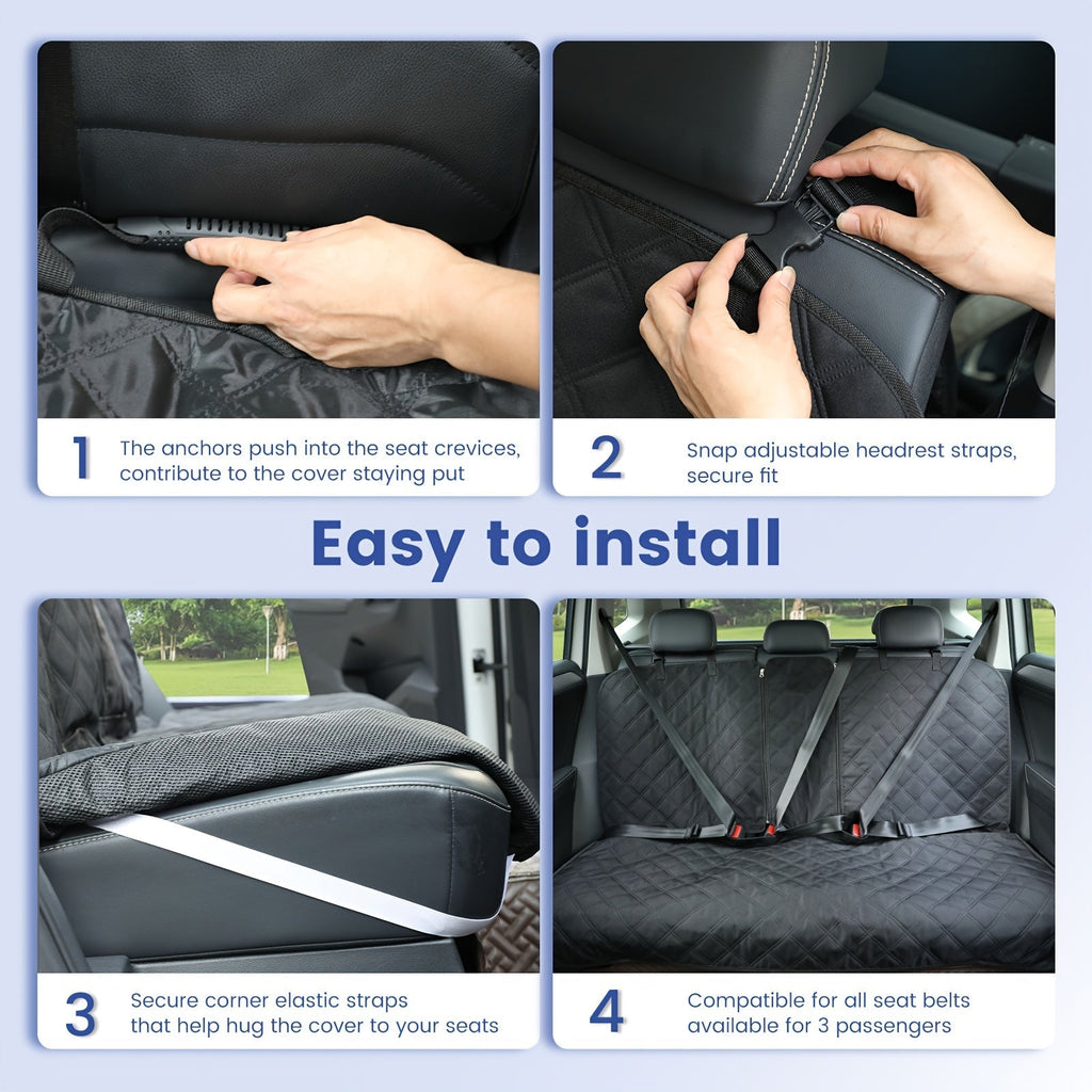 Car Back Seat Cover 60/40 Split Bench 900D Waterproof Non-Slip – Easy Cleanup Seat Protector for Dogs Pets Kids Cars Trucks SUVs with Seat Belt & Armrest Access (Black)