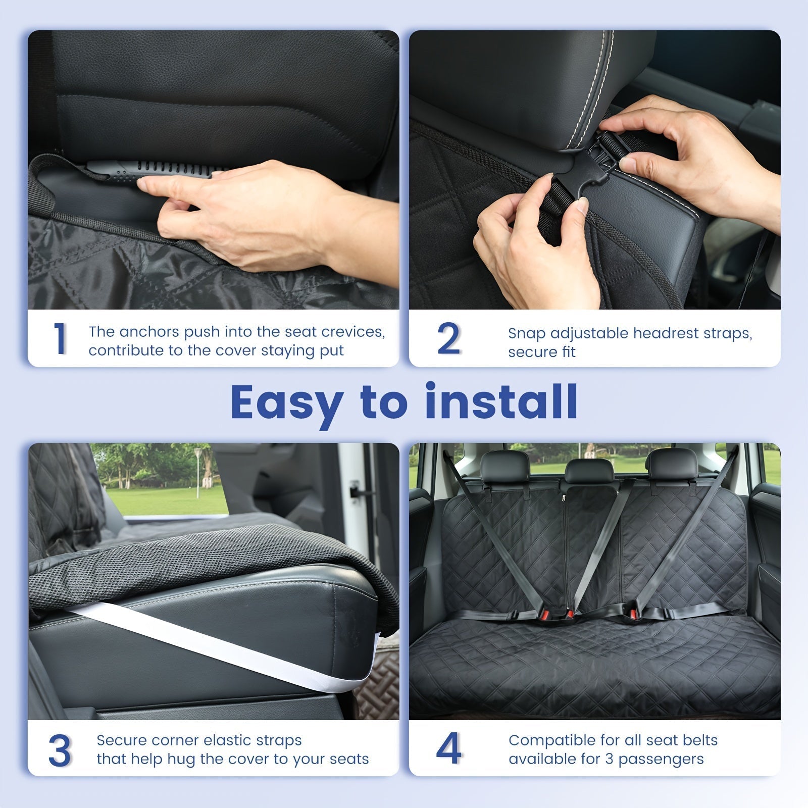 Car Back Seat Cover 60/40 Split Bench 900D Waterproof Non-Slip – Easy Cleanup Seat Protector for Dogs Pets Kids Cars Trucks SUVs with Seat Belt & Armrest Access (Black)