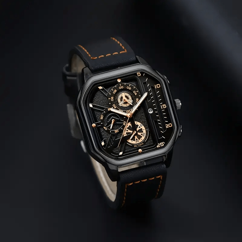 2pcs Men's Watch Set Sports Triangle Dial Silicone Strap and Retro Square Dial Quartz Watches with Date Display Dress Watch for Casual Valentine's Father's Day Gift