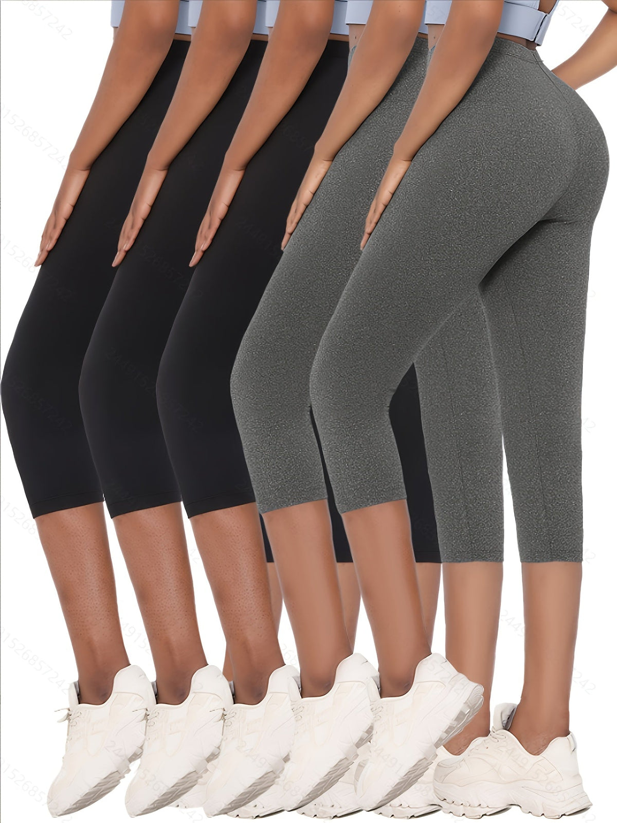 Women's Capri Pants 5-Pack Super Soft No See-Through High-Stretch Skinny Fit Solid Color Yoga Sports Leggings – LUCKYUM XS-XXL
