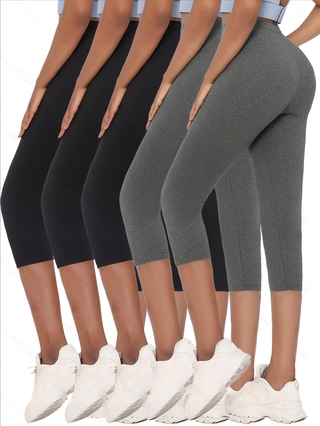 Women's Capri Pants 5-Pack Super Soft No See-Through High-Stretch Skinny Fit Solid Color Yoga Sports Leggings – LUCKYUM XS-XXL