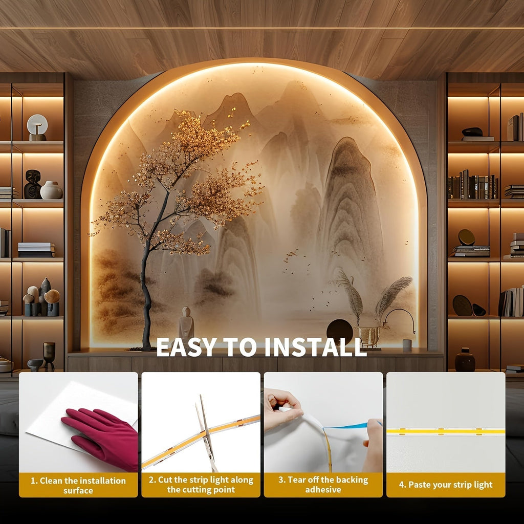 COB LED Strip Light 32.8ft 4800 LEDs Dimmable Super Bright – Flexible LED Tape Light No Dark Spots for Under Cabinet, TV Backlight, Bedroom, Kitchen & Home Decoration