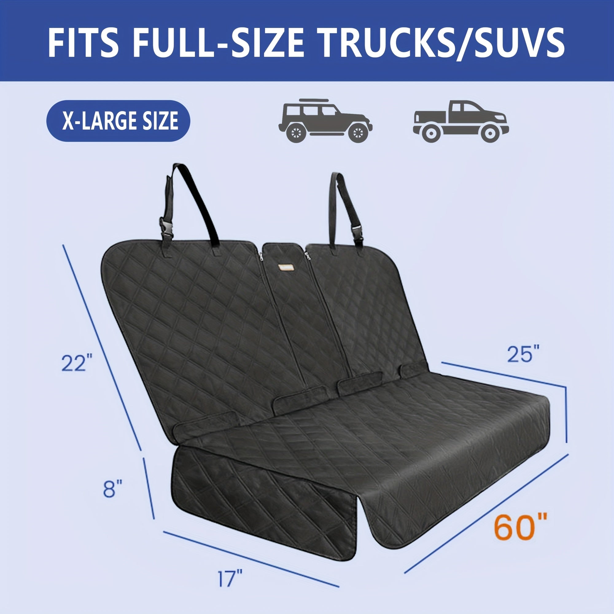 Car Back Seat Cover 60/40 Split Bench 900D Waterproof Non-Slip – Easy Cleanup Seat Protector for Dogs Pets Kids Cars Trucks SUVs with Seat Belt & Armrest Access (Black)