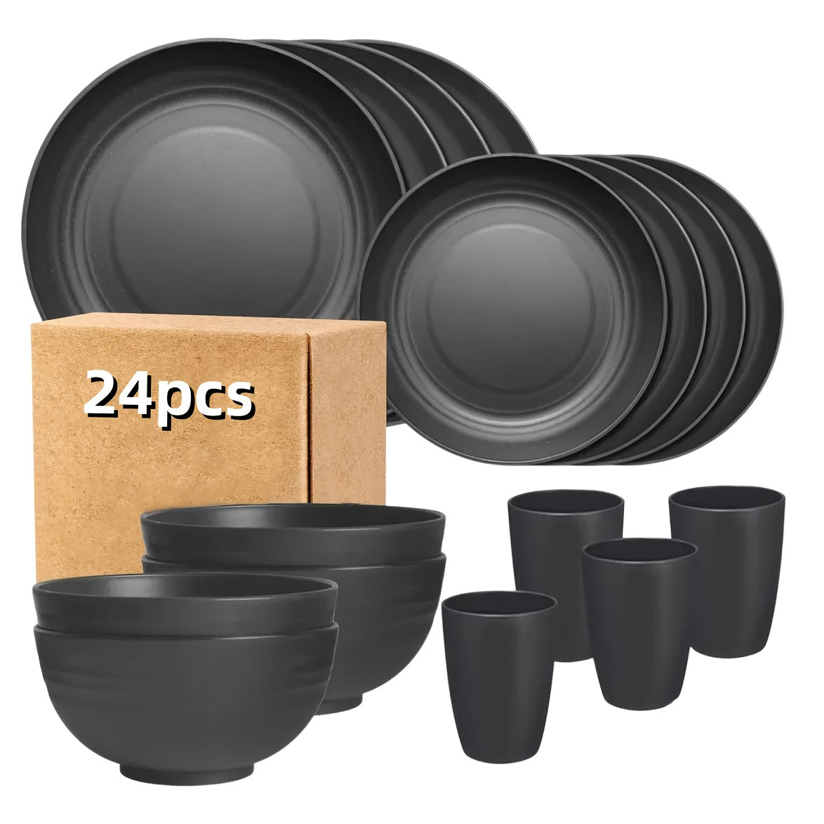 Wheat Straw Dinnerware Set 12/24/36 Piece with Multicolor Option – Reusable Eco-Friendly Unbreakable Plates Bowls & Cups, Dishwasher & Microwave Safe for Camping Picnic Party Outdoor Everyday Use