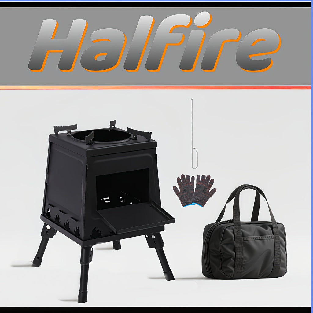 Portable Wood Burning Camp Stove – Heavy-Duty Iron Campfire Stove with Sturdy Legs & Air Vents, Firewood & Charcoal Compatible, No Electricity Needed, Outdoor Cooking for Hiking Backpacking BBQ Picnic Travel