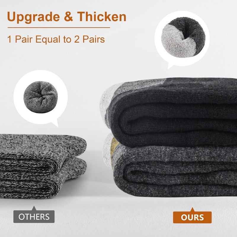 Men's Wool Socks 5 Pairs Extra Thick Thermal Winter Crew Socks – 300g/m² Heavyweight, Striped Pattern, Machine Washable, Size 7-13, Warm Fall & Winter Socks for Men
