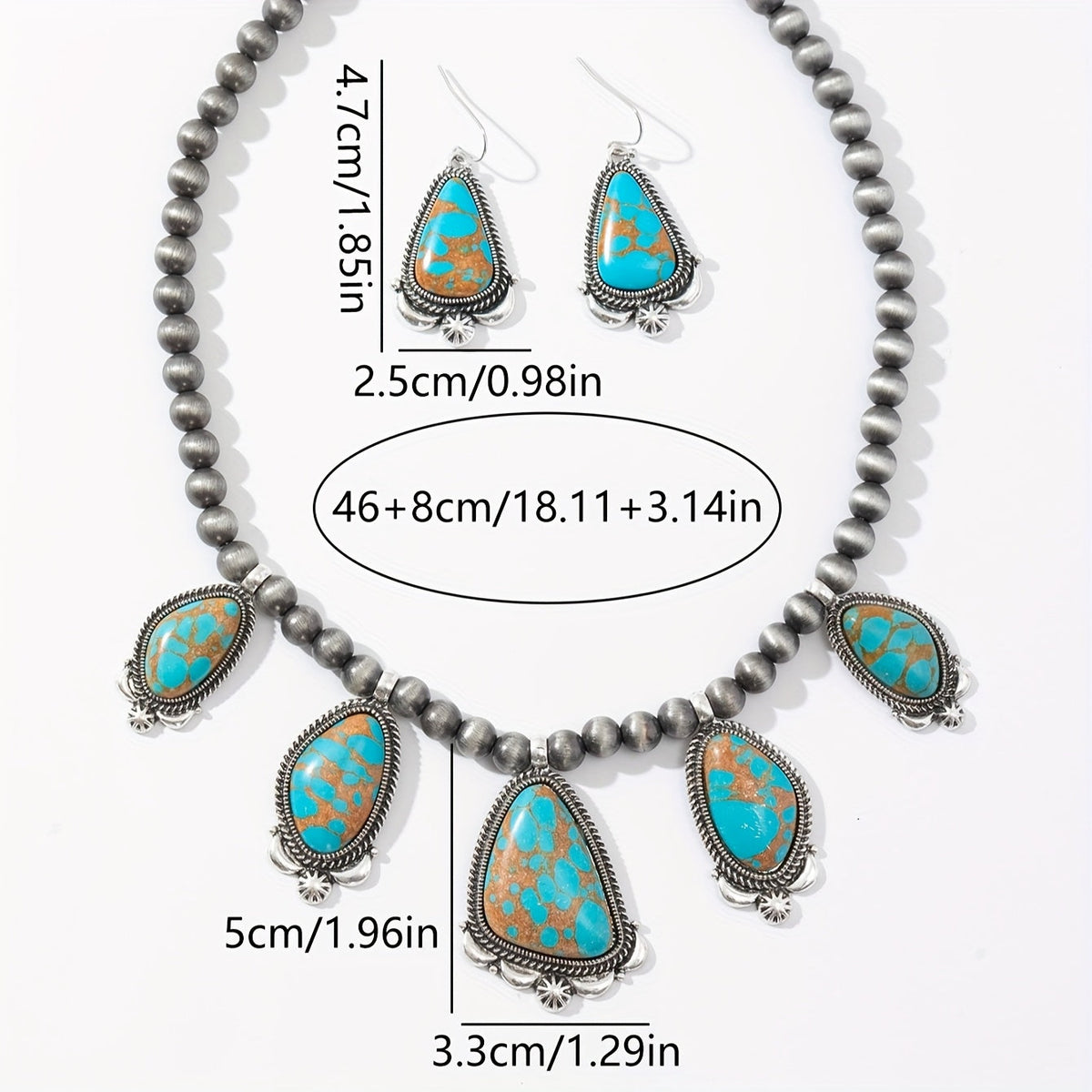 Vintage Boho Turquoise & Orange Beadwork Earrings Necklace Set for Women – Ethnic Zinc Alloy Jewelry for Everyday Holiday Festival Gift