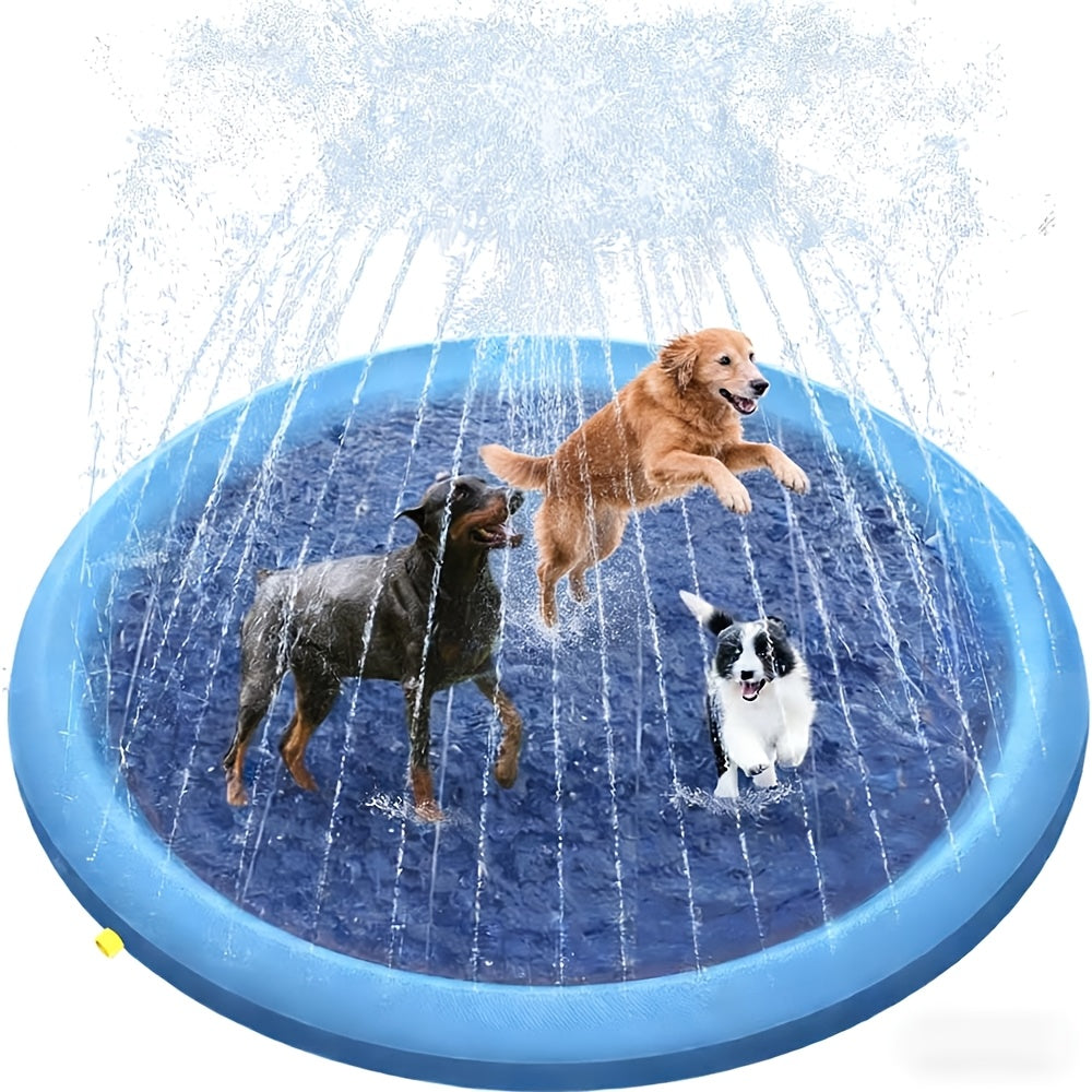 Portable Dog Splash Pad & Bathtub Mat Ultra-Thick 0.6mm Non-Slip Foldable Pet Pool – Summer Outdoor Sprinkler Cooling Water Play Mat for Small Dogs, Puppies & Cats