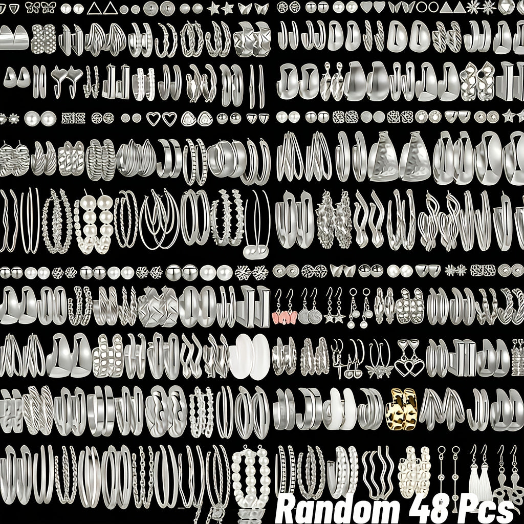 48 Pairs Minimalist Alloy Earrings Bulk Set for Women – Hypoallergenic Stainless Steel Ear Needles Assorted Studs Hoops Geometric Styles Daily Wear Holiday Party Favor Gift for Girls Teens