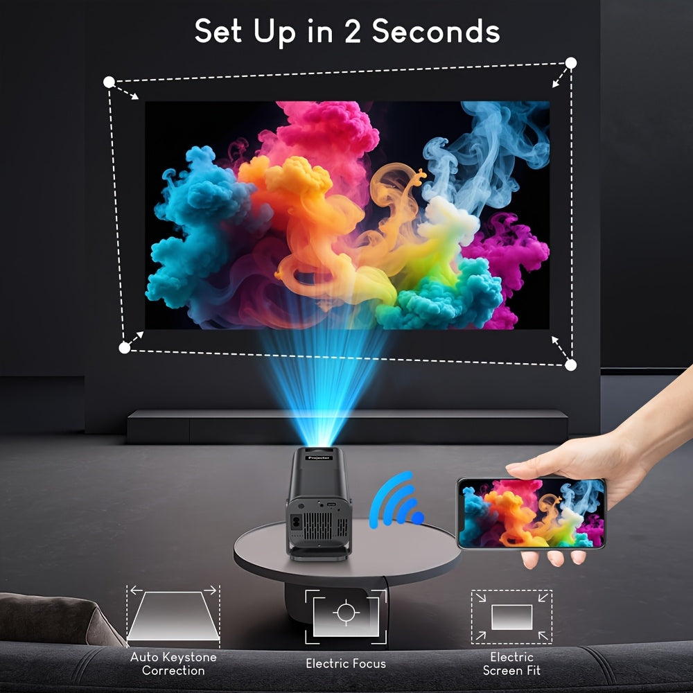Portable Smart Projector WiFi 6 4K Decoding 1080P Native Android 11 Home Theater Outdoor Movie Projector with Screen Mirroring Built-In Speaker by AMOVFILM – White Black