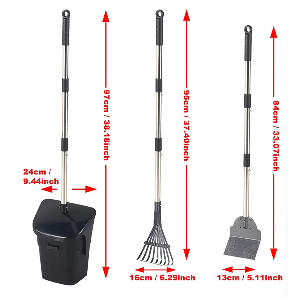 Heavy Duty Dog Pooper Scooper Set with Swivel Bin, Rake & Spade – Long Handle No-Bend Pet Waste Removal for Grass, Dirt & Gravel, 40 Waste Bags Included, Large Dogs