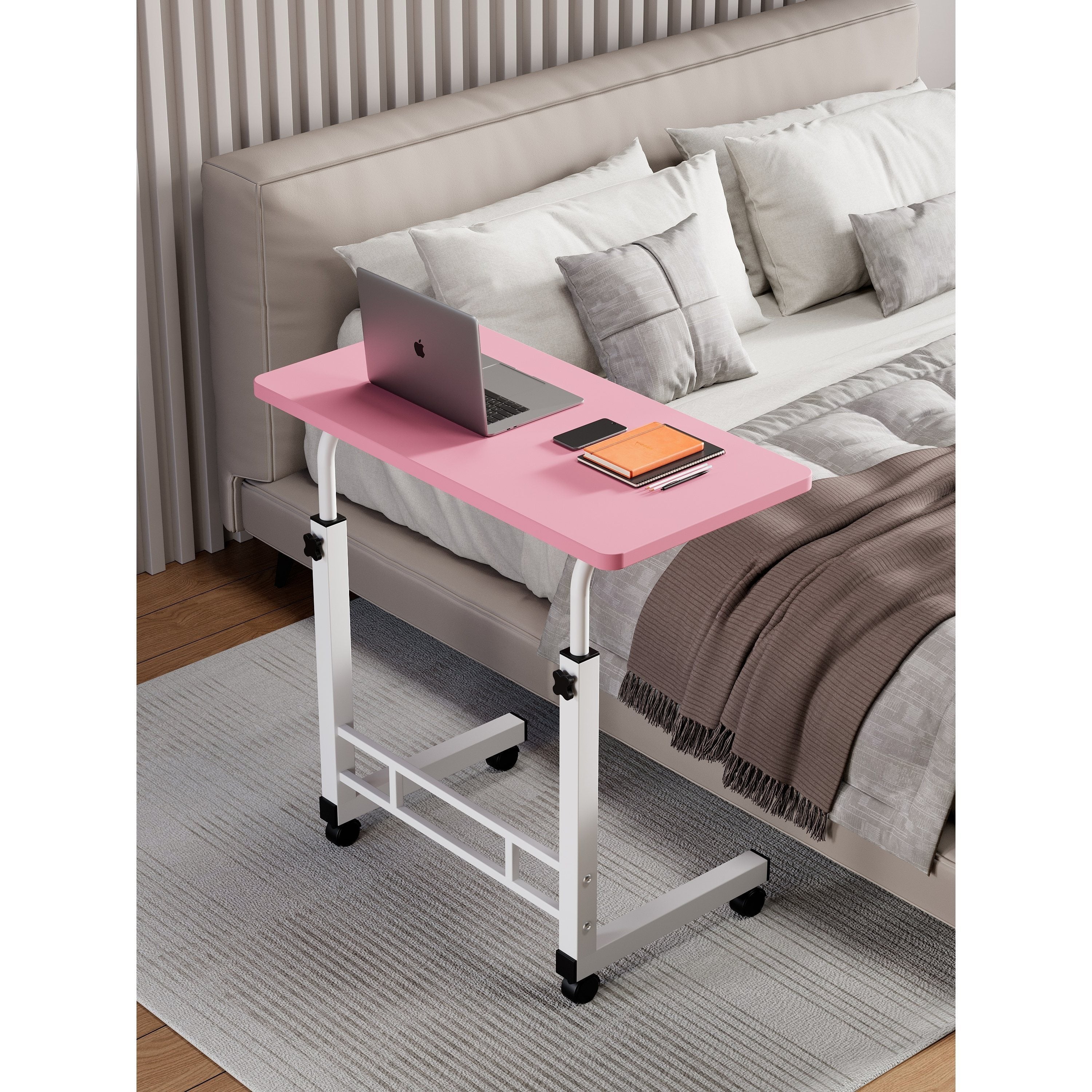 Mobile Lift Table Adjustable Height Rolling Laptop Desk with Wheels Bedside Sofa Side Table for Bedroom Home Office Dorm
