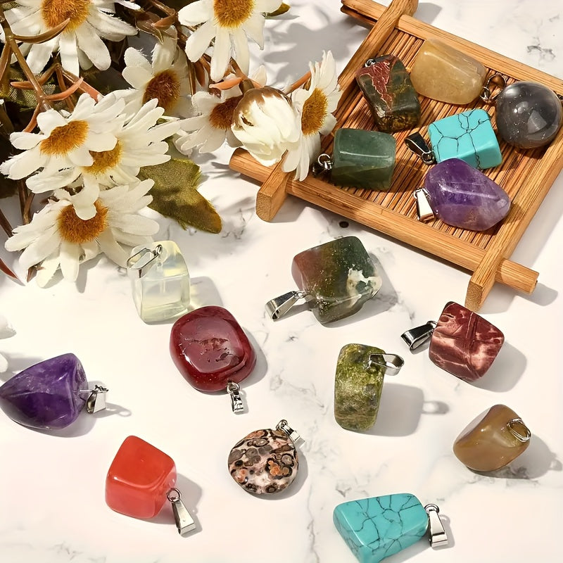 30 Pcs Natural Agate Stone Pendants for Jewelry Making – Irregular Boho Style, Mixed Colors, DIY Necklace & Bracelet Charms – Perfect for Crafters & Gift Giving