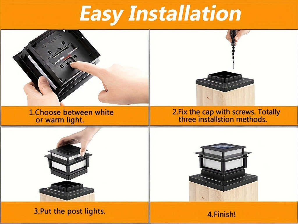 Solar Post Cap Lights 6 Pack Outdoor LED – Waterproof Dusk-to-Dawn Auto On/Off Solar Fence Post Lights for Deck, Porch, Patio, Garden, Stair & Yard Decoration
