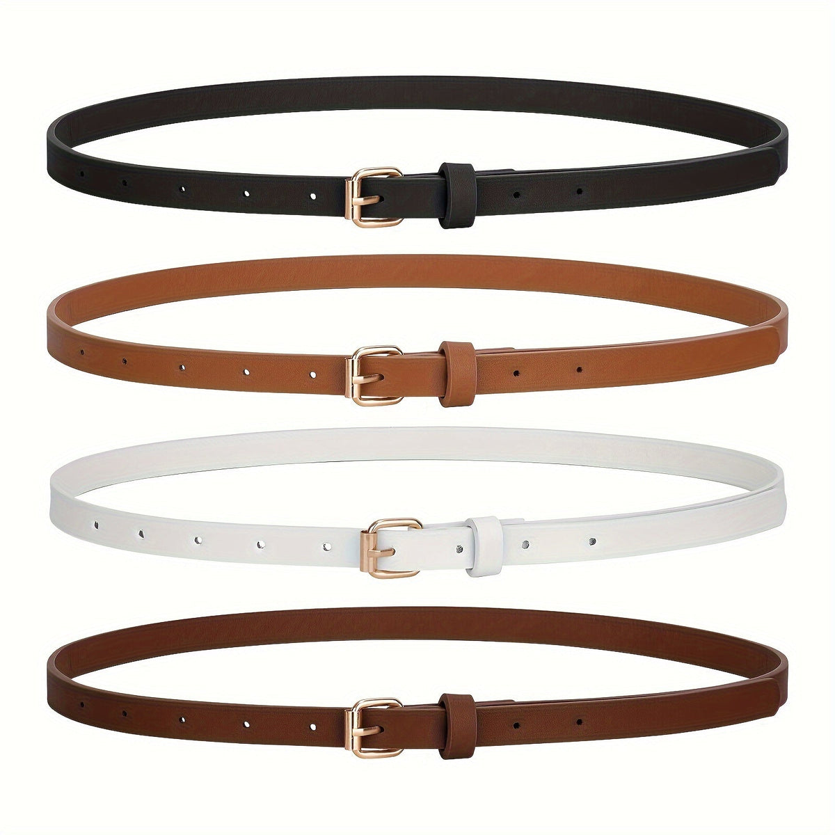 Women's PU Leather Slim Waist Belt 4 Styles Sizes S to 1XL Skinny Fashion Belt for Dresses Jeans Skirts Sweet Casual Outfits – Style A B C D