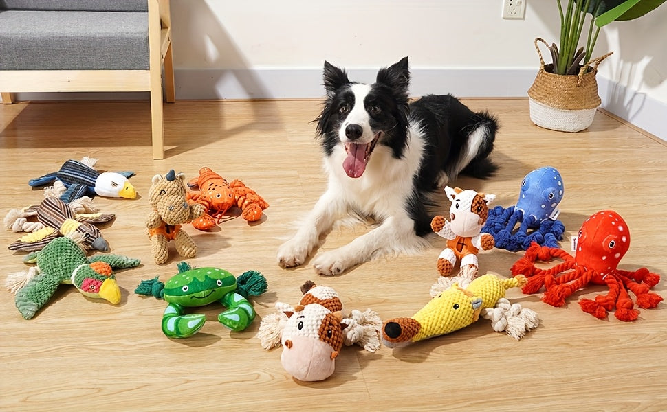 Squeaky Cow Dog Toy Plush Interactive Tug-of-War Rope with Crinkle Paper IQ Training Chew Toy for Small Medium Large Dogs Anxiety Relief Boredom Buster No Battery Needed