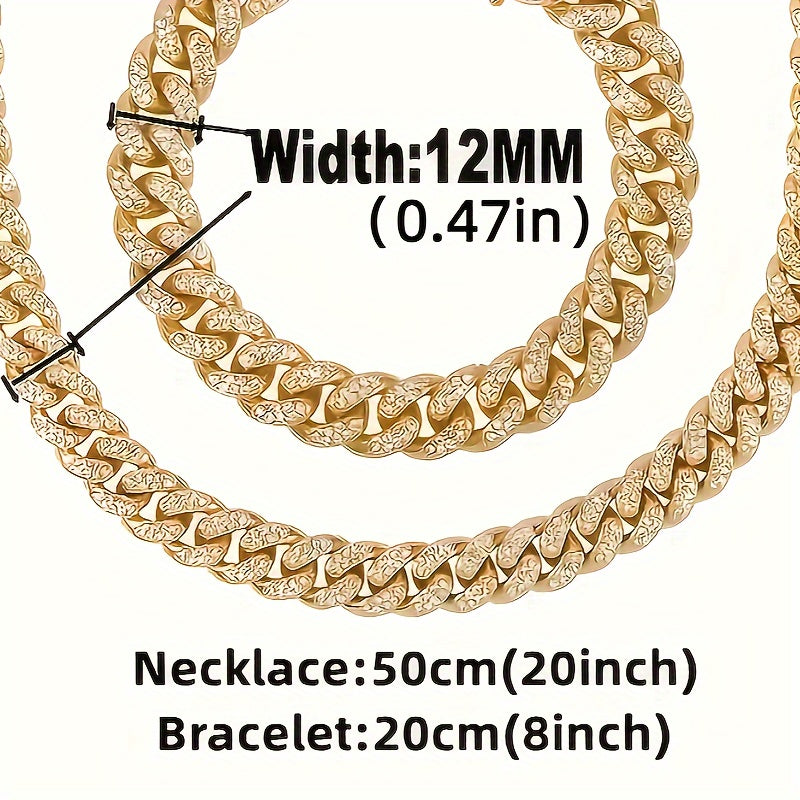4-Piece Men's Punk Jewelry Set – Quartz Watch Cuban Chain Necklace Bracelet Cross Necklace Rhinestone Hip Hop Style Accessories Gift for Men Boyfriend Son Birthday Christmas Gold Silver