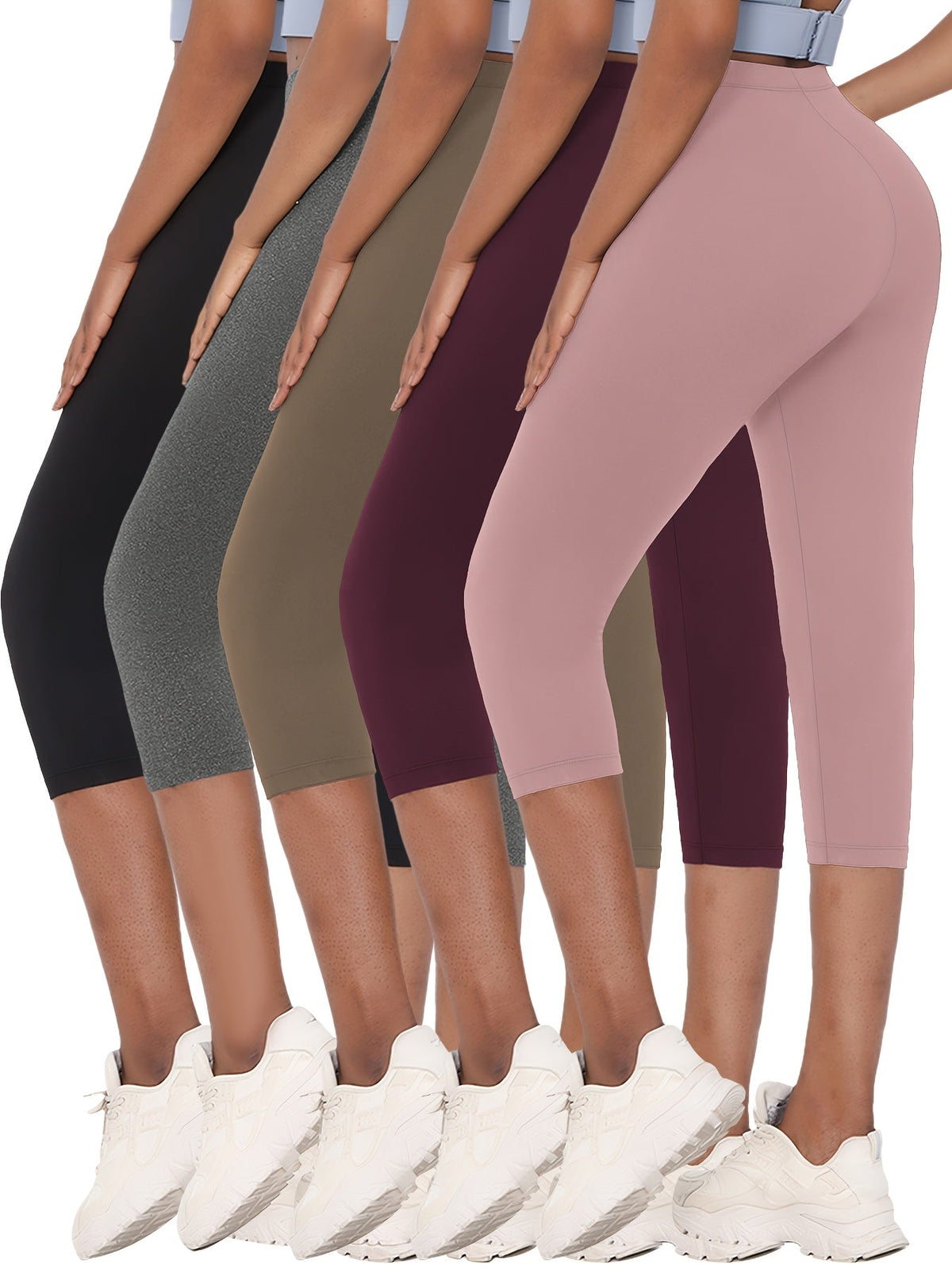 Women's Capri Leggings 5 Pack High-Elastic Opaque Non-See-Through 7/8 Length – 92% Polyester Workout Pants for Gym Running Yoga Pilates, Machine Washable, XS-XXL Mixed Colors
